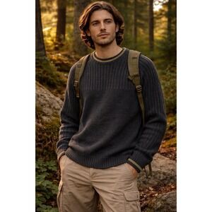 vtg Y2k Columbia Sweater Long Sleeve Crew Neck Ribbed Pullover Sz L Gray Cotton